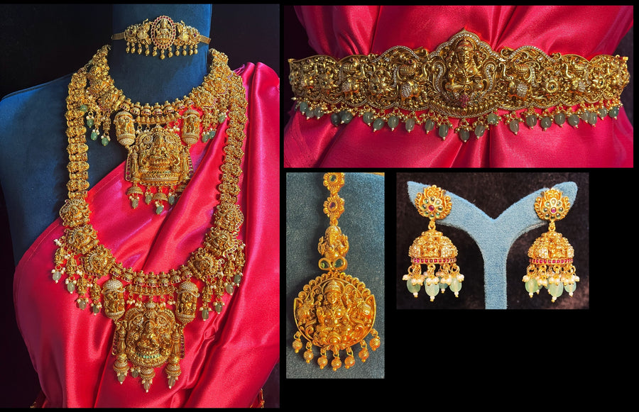 Premium Temple Gold-Plated Jewellery with Stones for Devi Alankaram - Gold