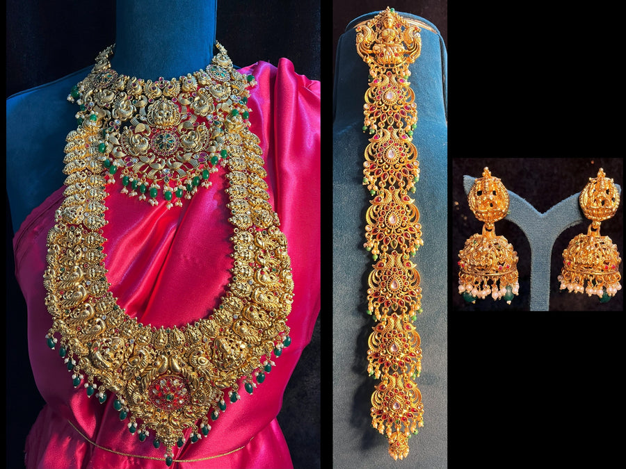 Premium Temple Gold-Plated Jewellery with Stones for Devi Alankaram - Gold