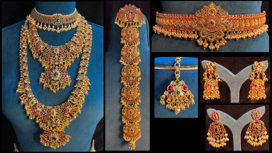 Premium Temple Gold-Plated Jewellery with Stones for Devi Alankaram - Gold