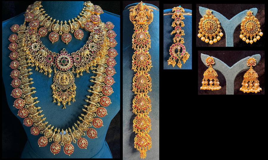 Premium Temple Gold-Plated Jewellery with Stones for Devi Alankaram - Gold