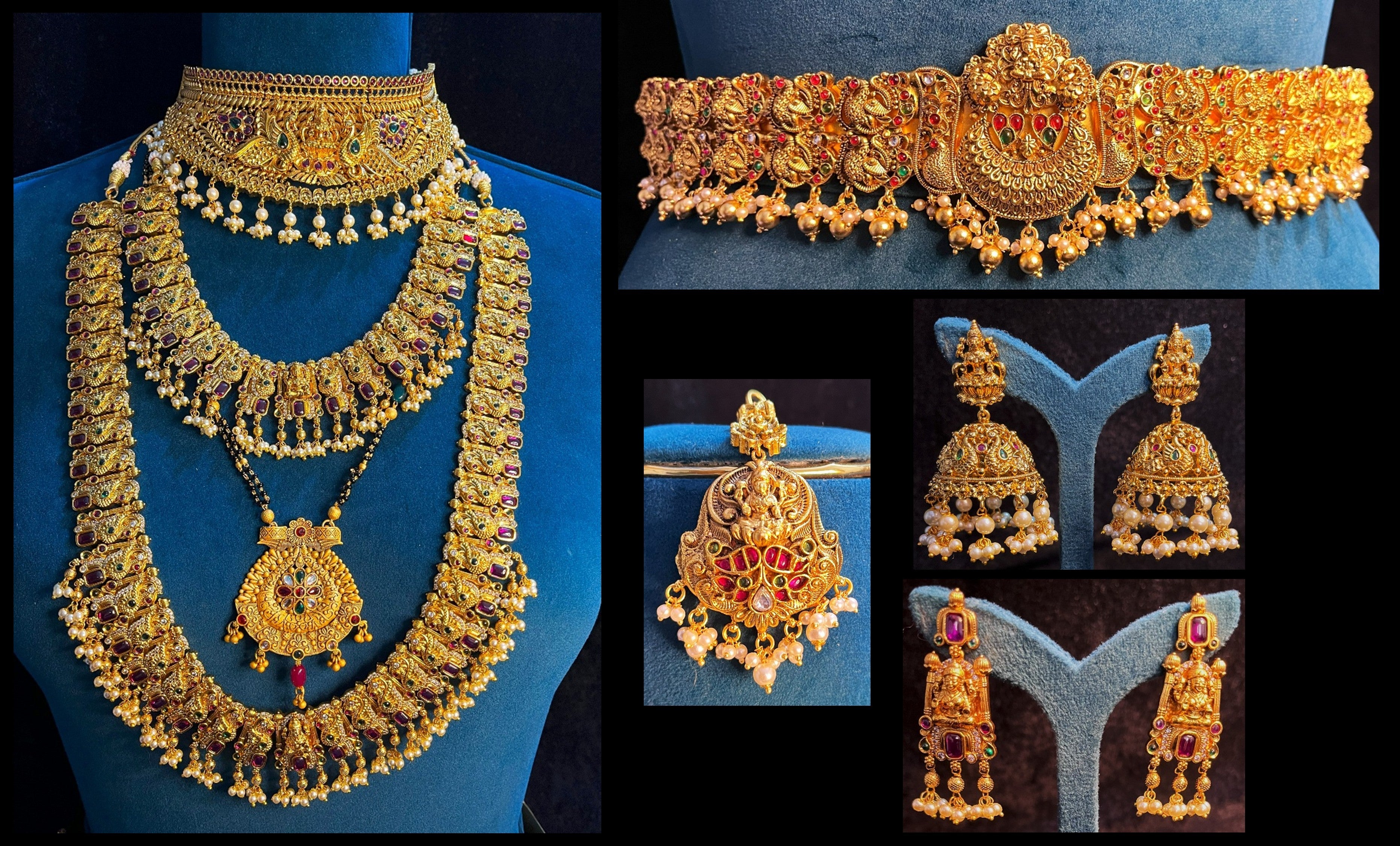 Premium Temple Gold-Plated Jewellery with Stones for Devi Alankaram - Gold 1