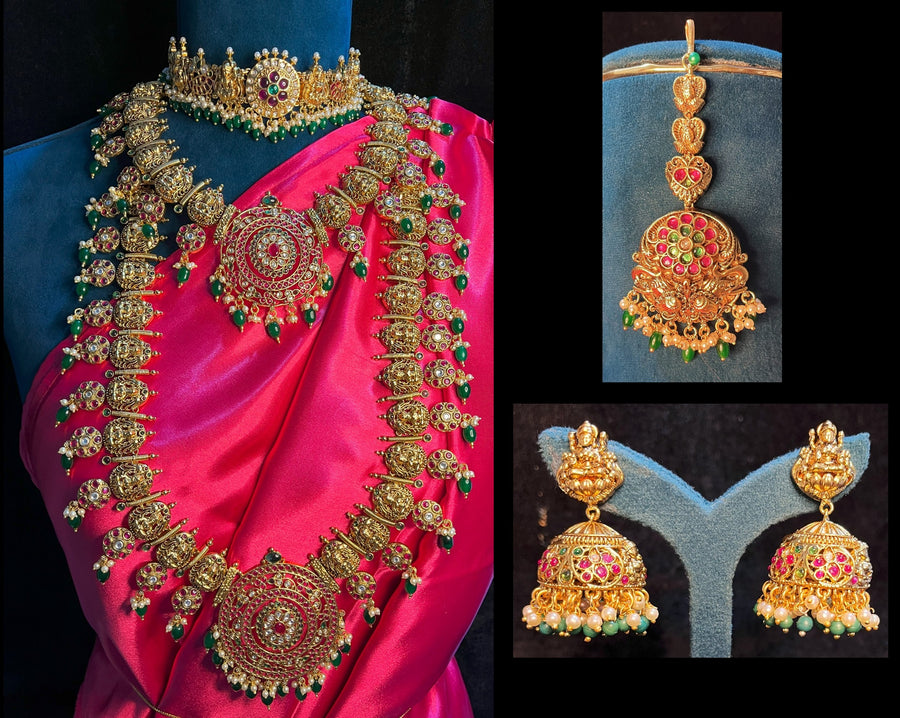 Premium Temple Gold-Plated Jewellery with Stones for Devi Alankaram - Gold
