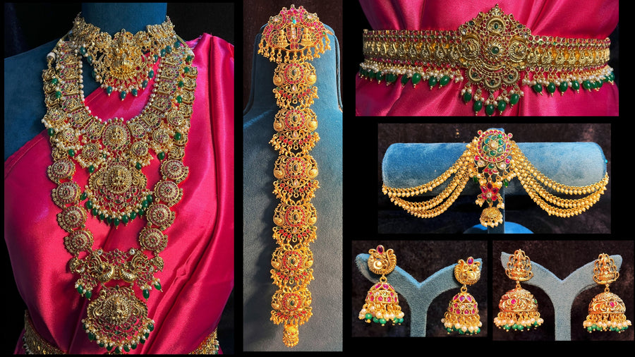 Premium Temple Gold-Plated Jewellery with Stones for Devi Alankaram - Gold