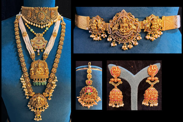 Premium Temple Gold-Plated Jewellery with Stones for Devi Alankaram - Gold