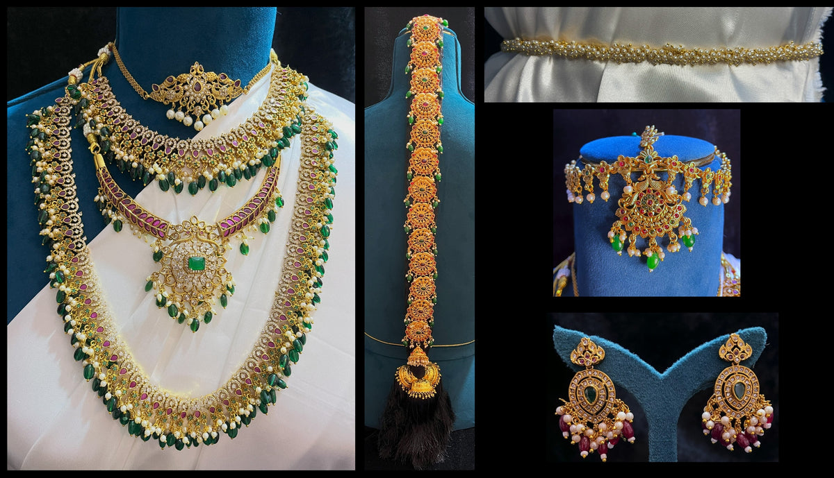Premium Temple Gold-Plated Jewellery with Stones for Devi Alankaram - Gold
