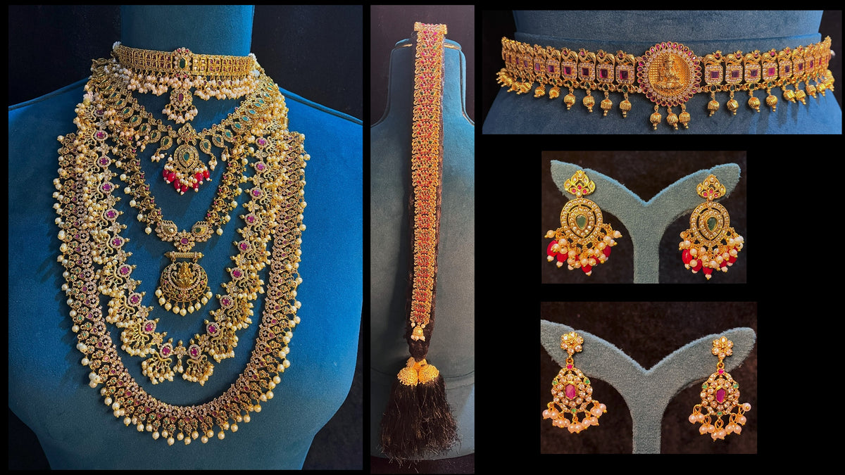 Premium Temple Gold-Plated Jewellery with Stones for Devi Alankaram - Gold