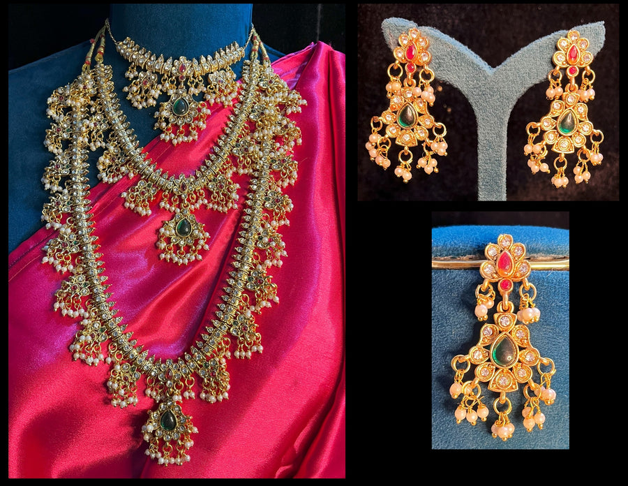 Premium Temple Gold-Plated Jewellery with Stones for Devi Alankaram - Gold