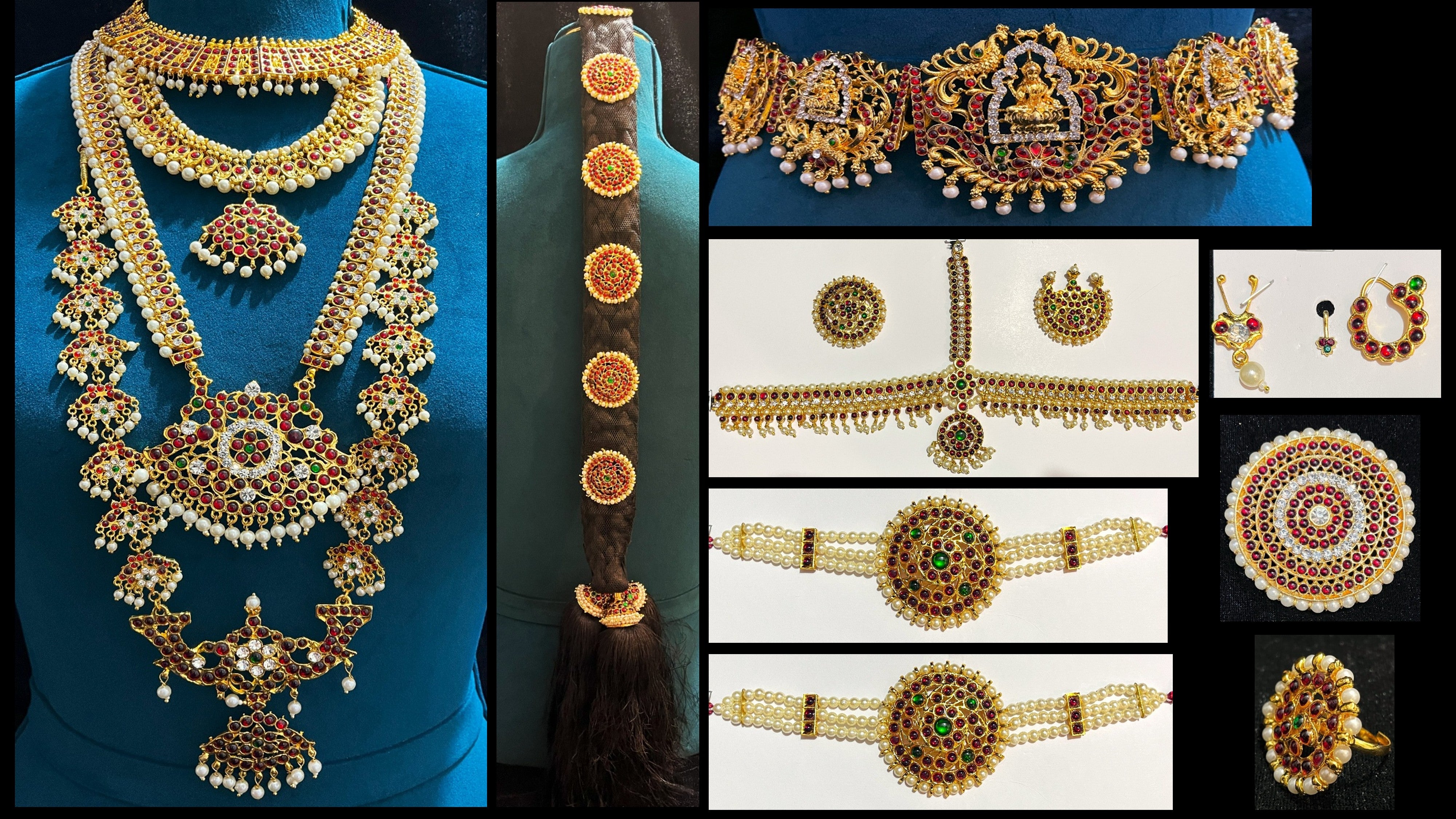 Premium Bharatanatyam Temple Jewellery Set for Devi Alankaram - Gold 1