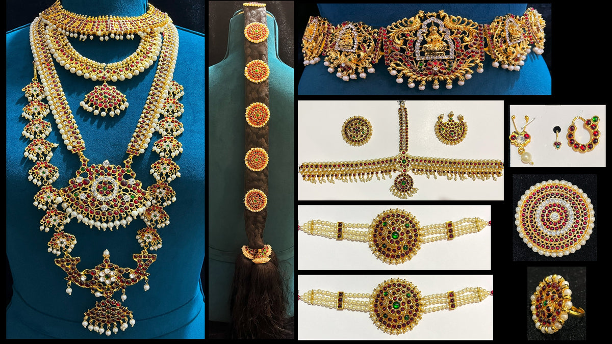 Premium Bharatanatyam Temple Jewellery Set for Devi Alankaram - Gold