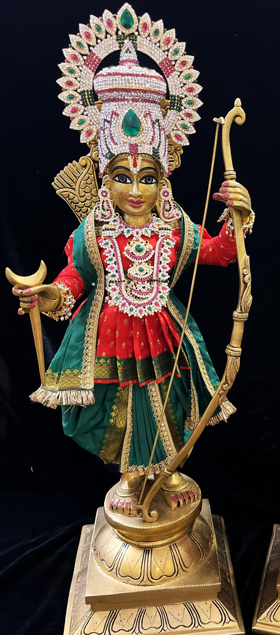 Angharkha dhoti  Patka/shalya, made of  Soft Silk with small butta Dhoti  (Pure Silk) - Red Pre stiched Angarkha with Green Contrast and Dhoti and  Patka
