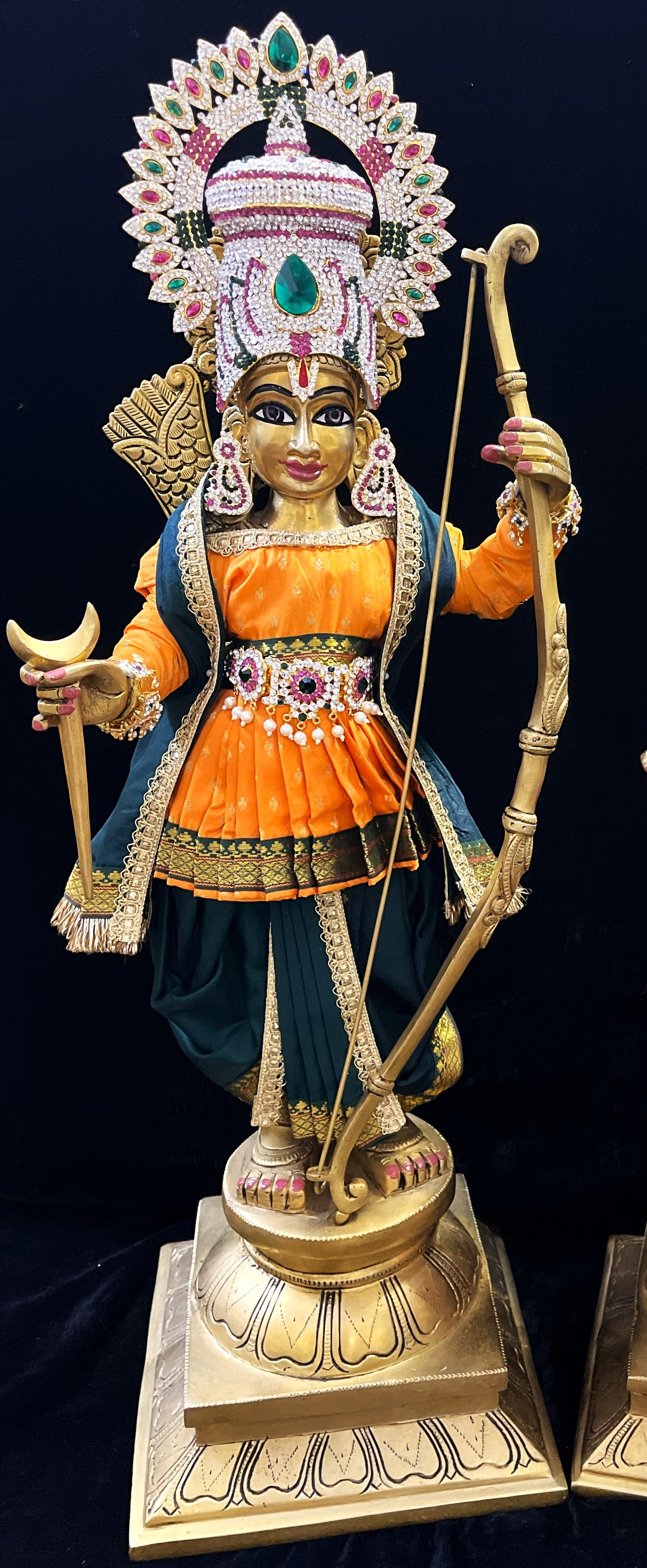 Angharkha dhoti  Patka/shalya, made of  Soft Silk with small butta Dhoti  (Pure Silk) - Orange Pre stiched Angarkha with Dark Green Contrast and Dhoti and  Patka 1