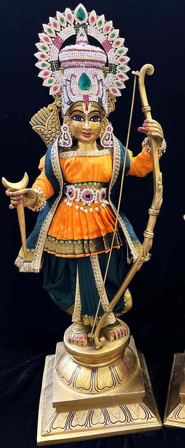 Angharkha dhoti  Patka/shalya, made of  Soft Silk with small butta Dhoti  (Pure Silk) - Orange Pre stiched Angarkha with Dark Green Contrast and Dhoti and  Patka