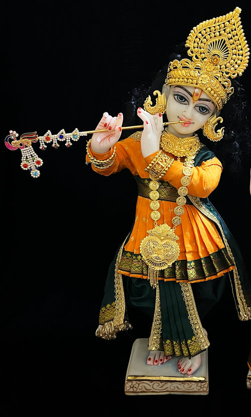 Angharkha dhoti  Patka/shalya, made of  Soft Silk with small butta Dhoti  (Pure Silk) - Orange Pre stiched Angarkha with Dark Green Contrast and Dhoti and  Patka