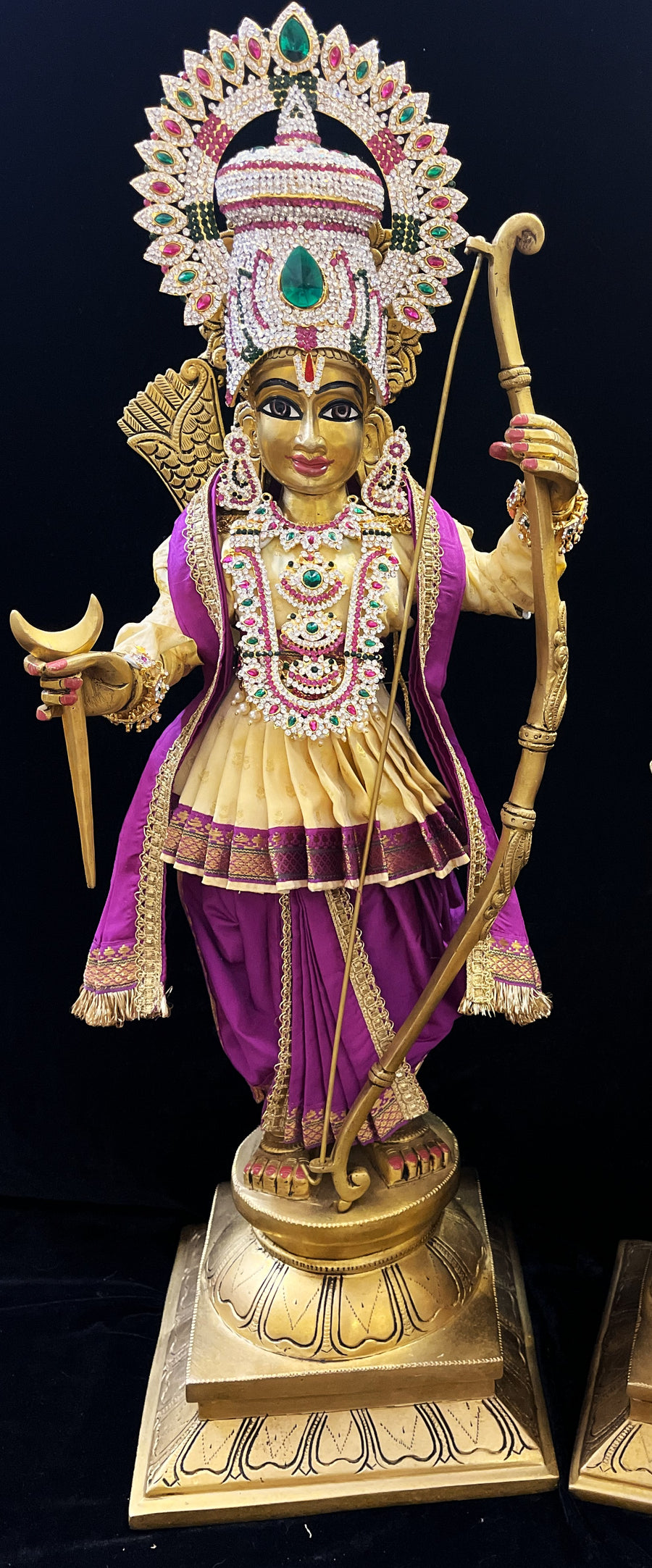 Angharkha dhoti  Patka/shalya, made of  Soft Silk with small butta Dhoti  (Pure Silk) - Off White Pre stiched Angarkha with Purple Contrast and Dhoti and  Patka