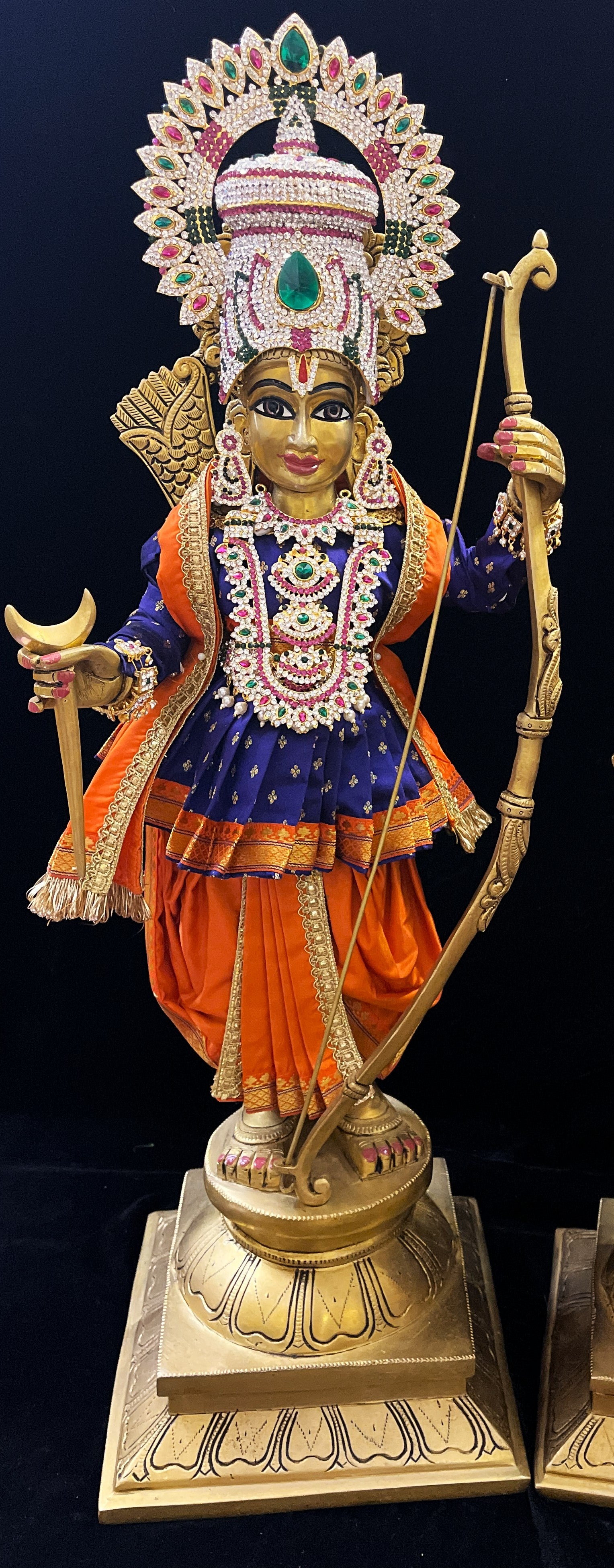 Angharkha dhoti  Patka/shalya, made of  Soft Silk with small butta Dhoti  (Pure Silk) - Dark Blue Pre stiched Angarkha with Orange Contrast and Dhoti and  Patka 1