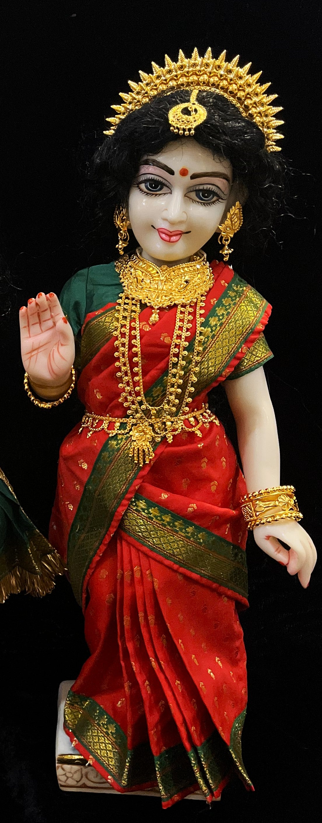 Royal Pre-Stitched made of Soft Silk with small butta Saree  (Pure Silk) - Red pre plated Saree with Green Contrast and blouse 3