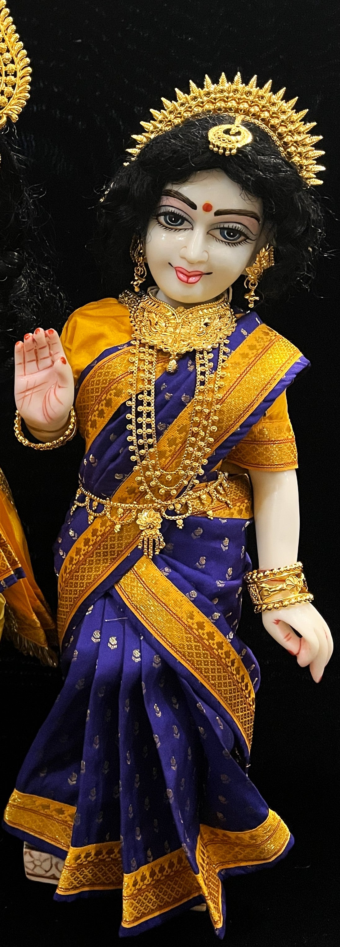 Royal Pre-Stitched made of Soft Silk with small butta Saree  (Pure Silk) - Royal Blue pre plated Saree with Yellow Contrast and blouse 2