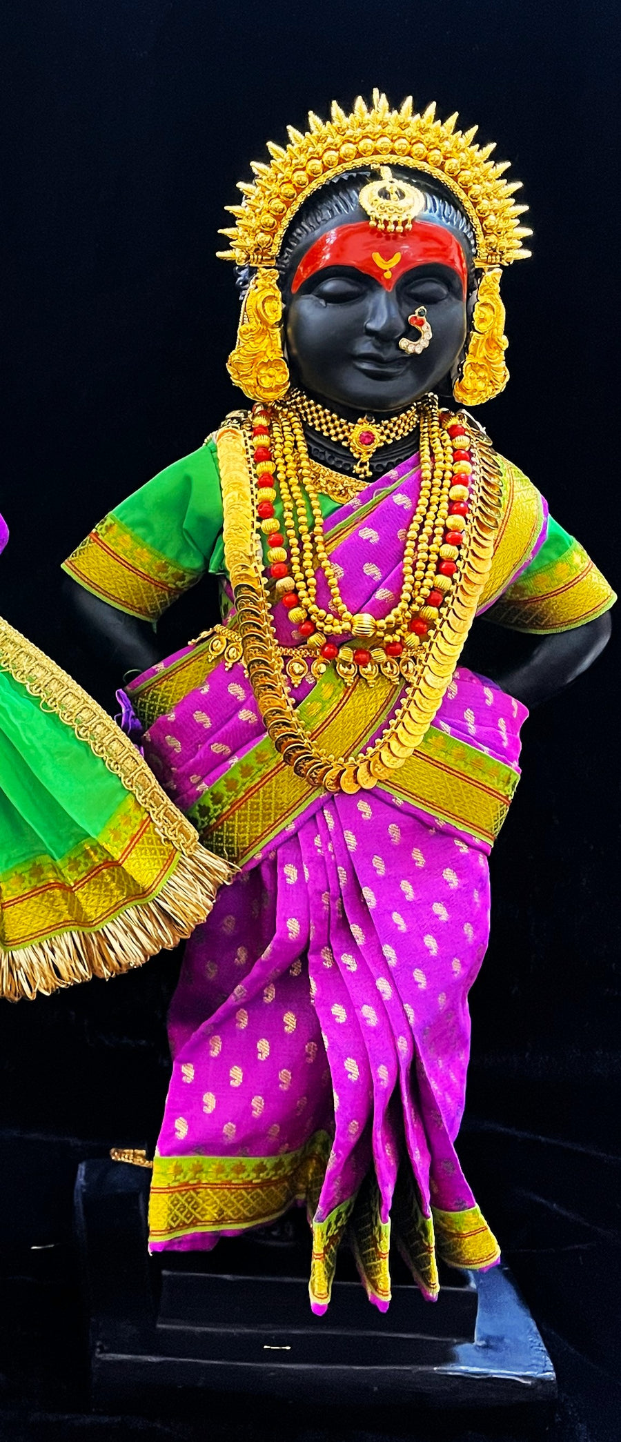 Royal Pre-Stitched made of Soft Silk with small butta Saree  (Pure Silk) - Purple pre plated Saree with Parrot Green Contrast and blouse