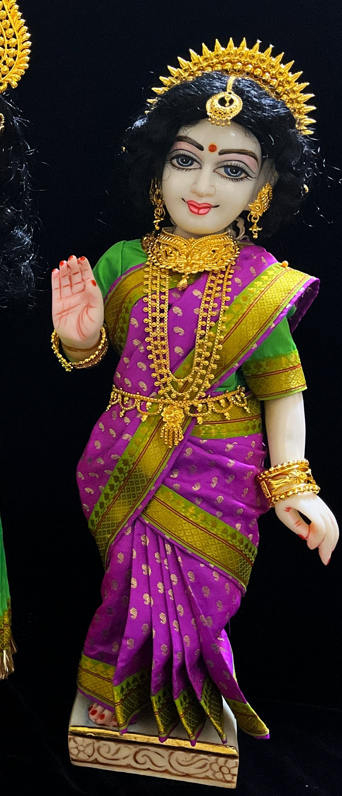 Royal Pre-Stitched made of Soft Silk with small butta Saree  (Pure Silk) - Purple pre plated Saree with Parrot Green Contrast and blouse 2