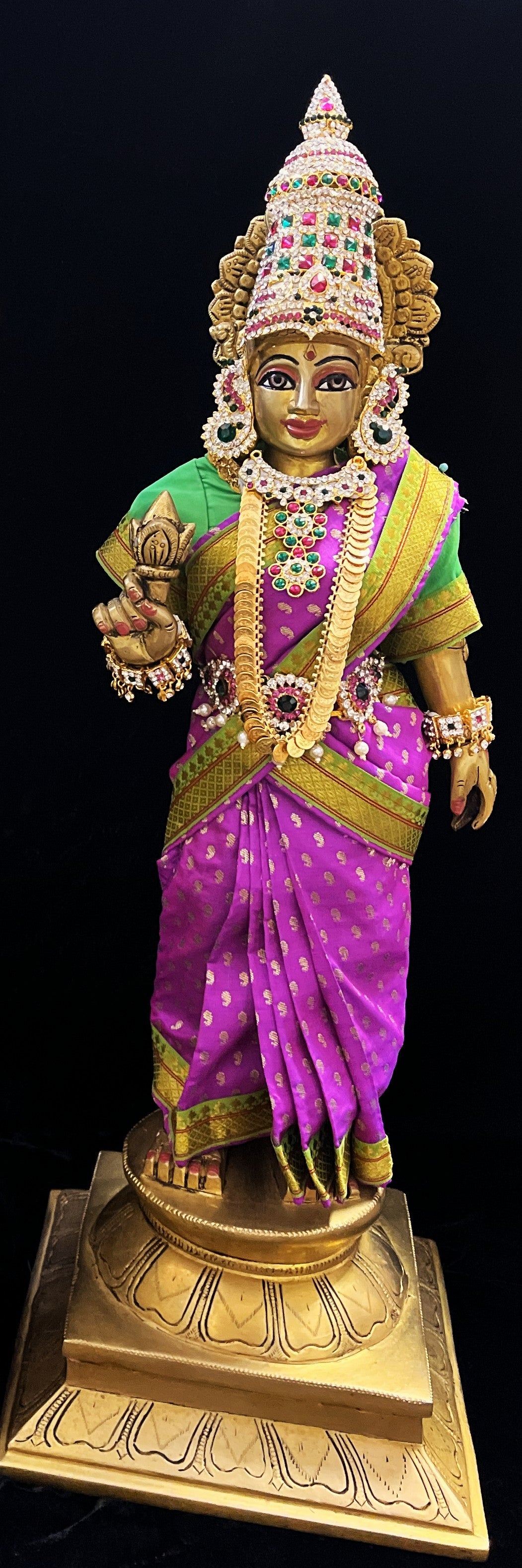 Royal Pre-Stitched made of Soft Silk with small butta Saree  (Pure Silk) - Purple pre plated Saree with Parrot Green Contrast and blouse 3