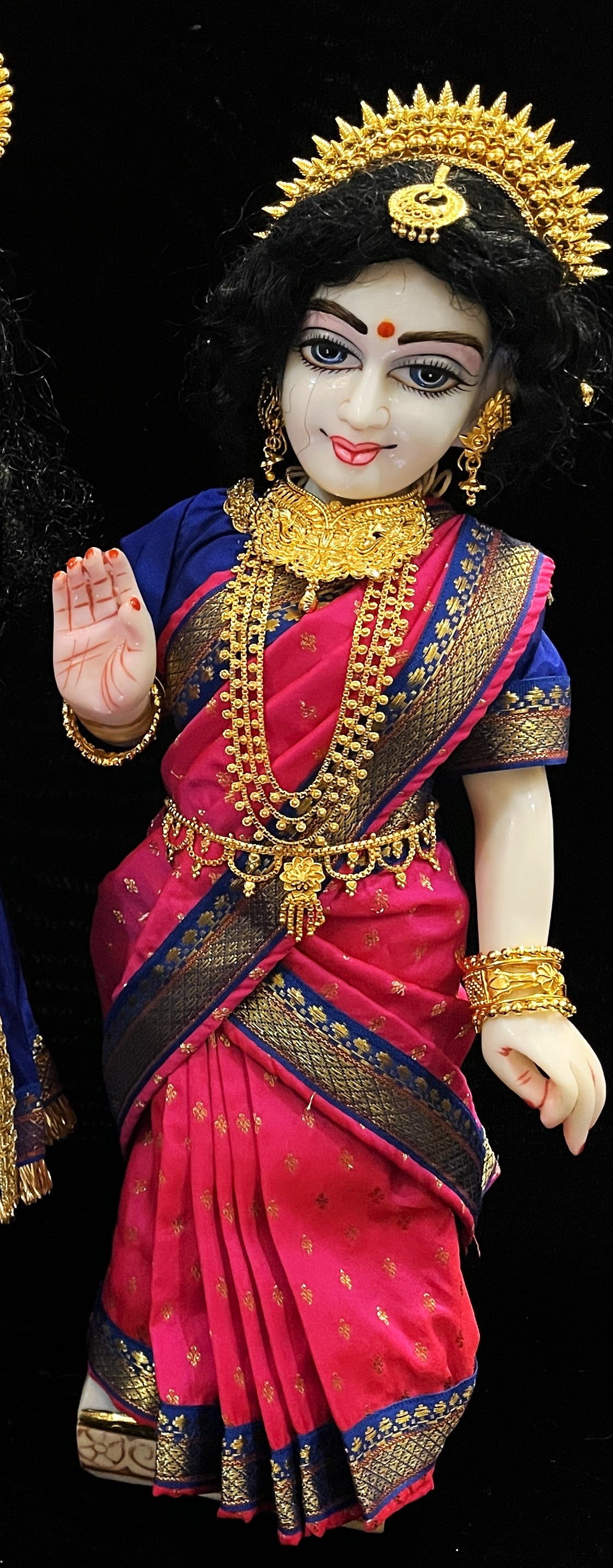Royal Pre-Stitched made of Soft Silk with small butta Saree  (Pure Silk) - Rani Pink pre plated Saree with Royal Blue Contrast and blouse 2