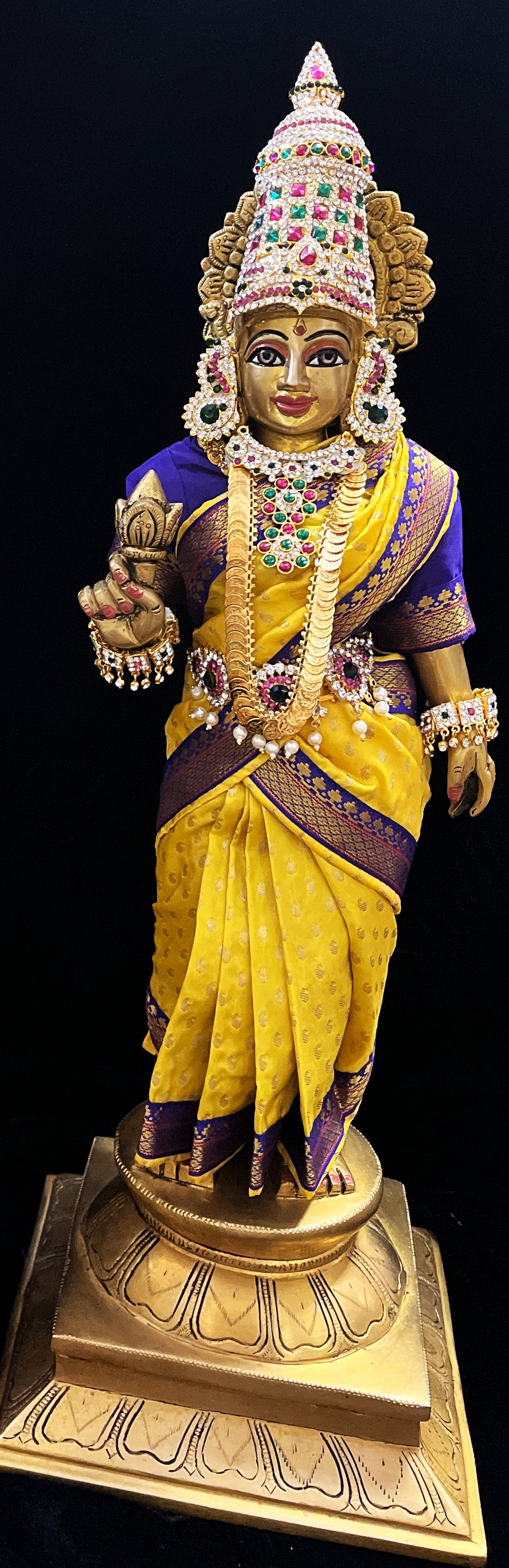 Royal Pre-Stitched made of Soft Silk with small butta Saree  (Pure Silk) - Yellow pre plated Saree with Royal Blue Contrast and blouse 1