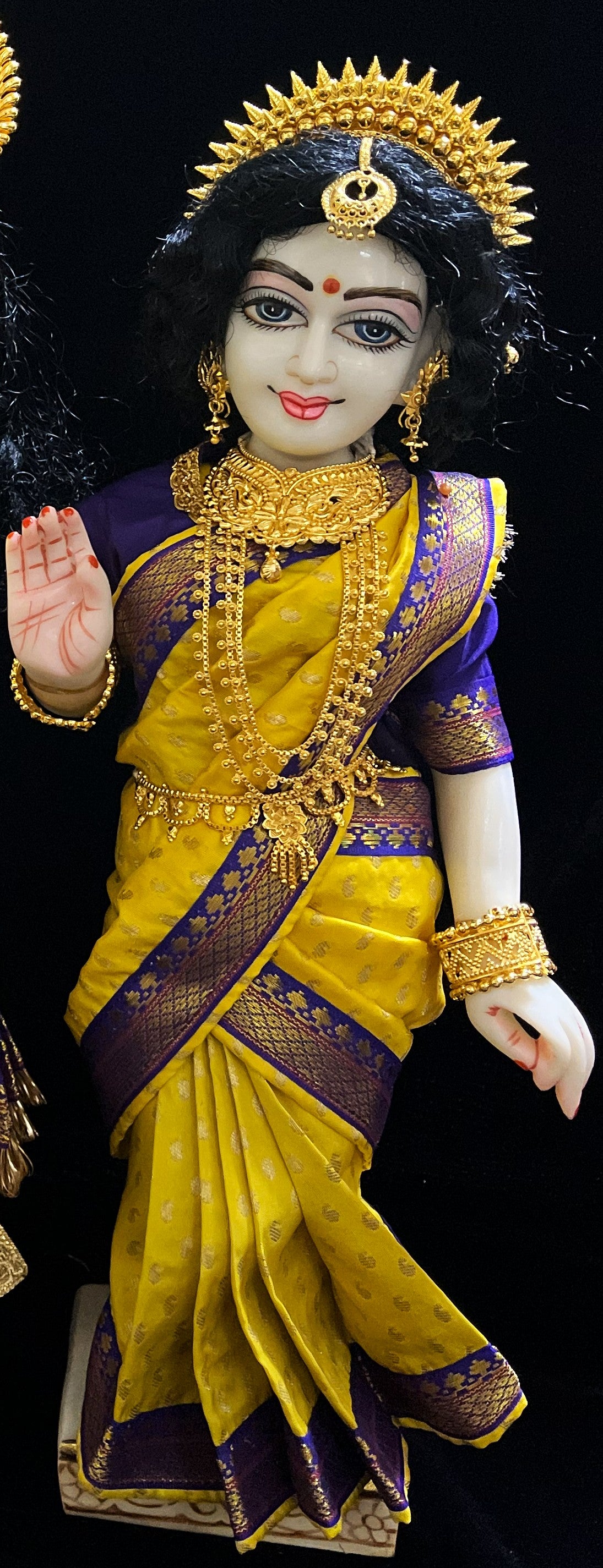Royal Pre-Stitched made of Soft Silk with small butta Saree  (Pure Silk) - Yellow pre plated Saree with Royal Blue Contrast and blouse 3