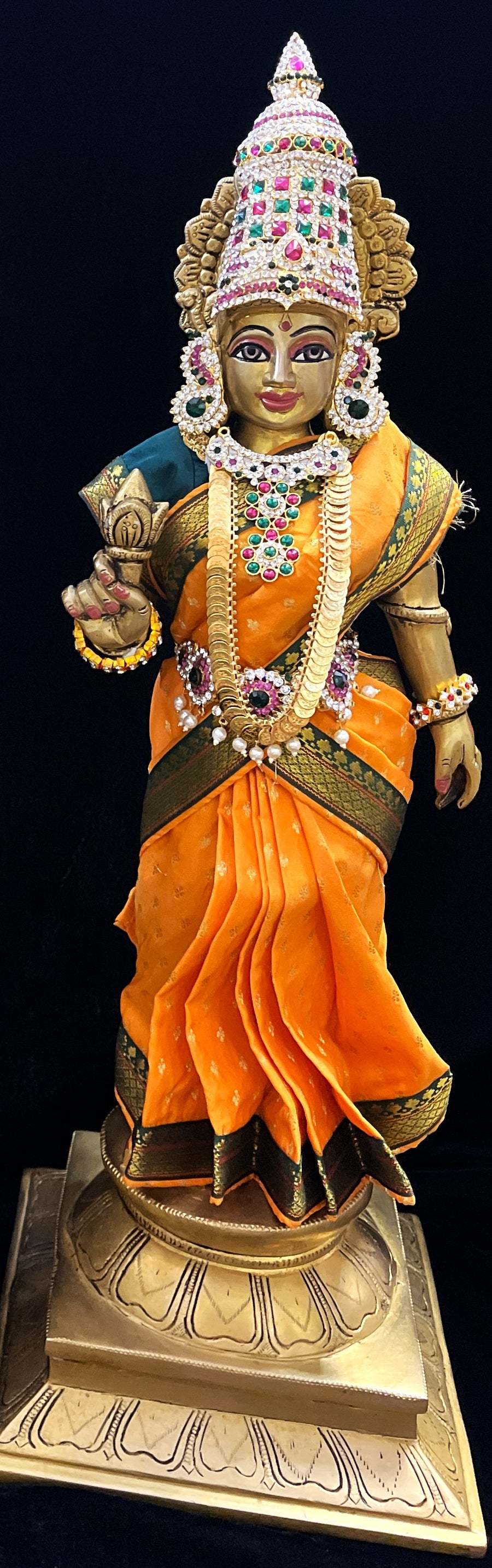 Royal Pre-Stitched made of Soft Silk with small butta Saree  (Pure Silk) - Orange pre plated Saree with Dark Green Contrast and blouse