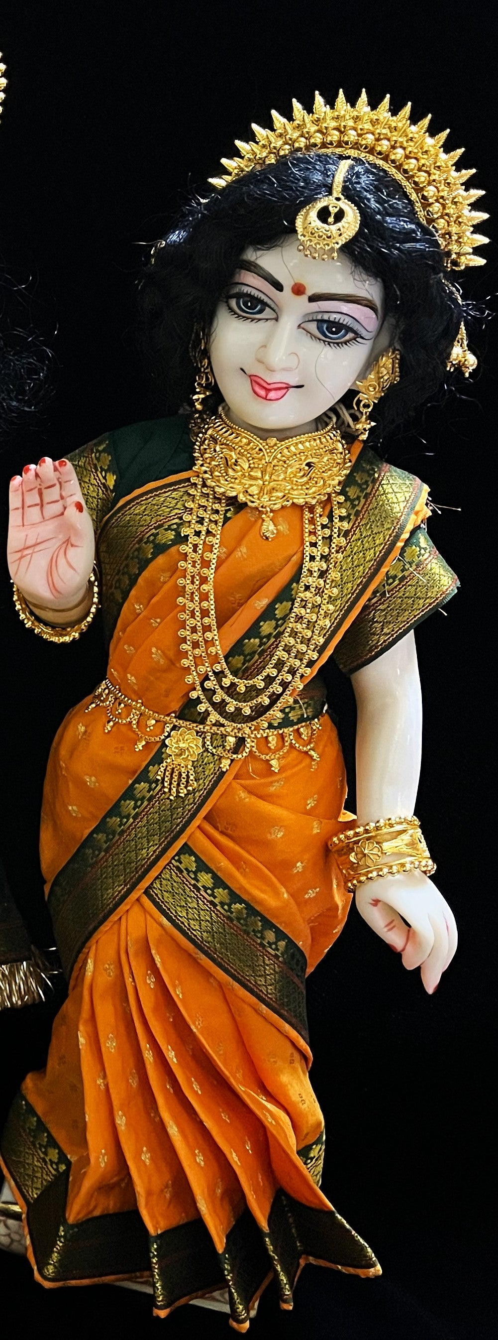 Royal Pre-Stitched made of Soft Silk with small butta Saree  (Pure Silk) - Orange pre plated Saree with Dark Green Contrast and blouse 2
