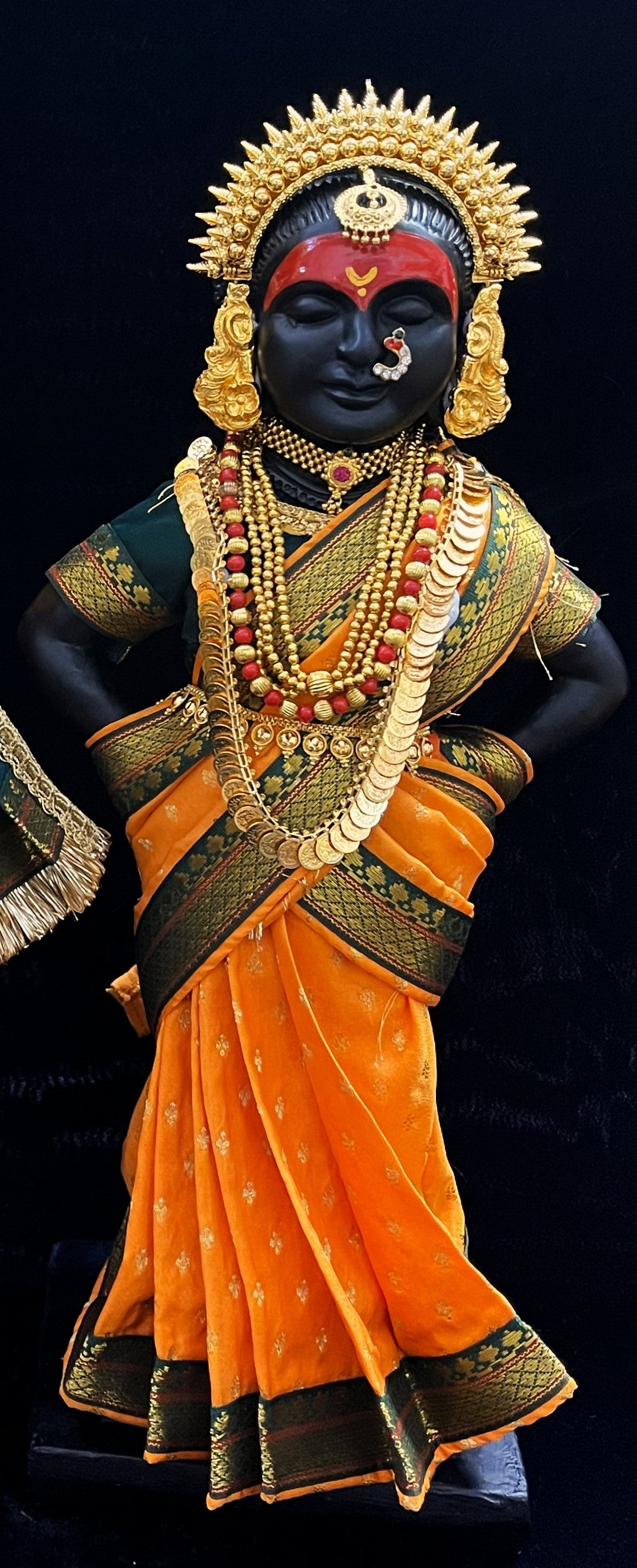 Royal Pre-Stitched made of Soft Silk with small butta Saree  (Pure Silk) - Orange pre plated Saree with Dark Green Contrast and blouse 3