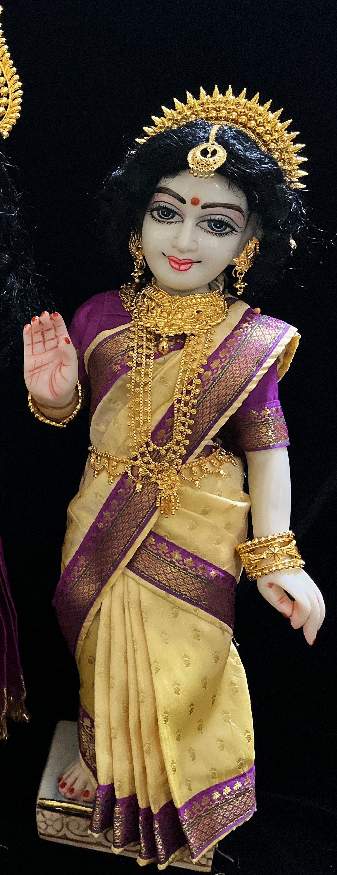 Royal Pre-Stitched made of Soft Silk with small butta Saree  (Pure Silk) - Off White pre plated Saree with Purple Contrast and blouse 3