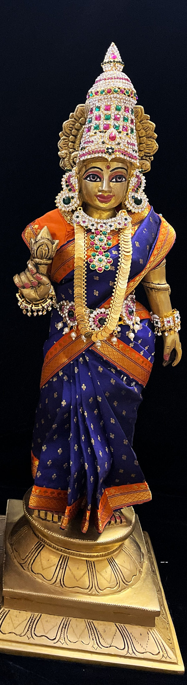 Royal Pre-Stitched made of Soft Silk with small butta Saree  (Pure Silk) - Dark Blue pre plated Saree with Orange Contrast and blouse