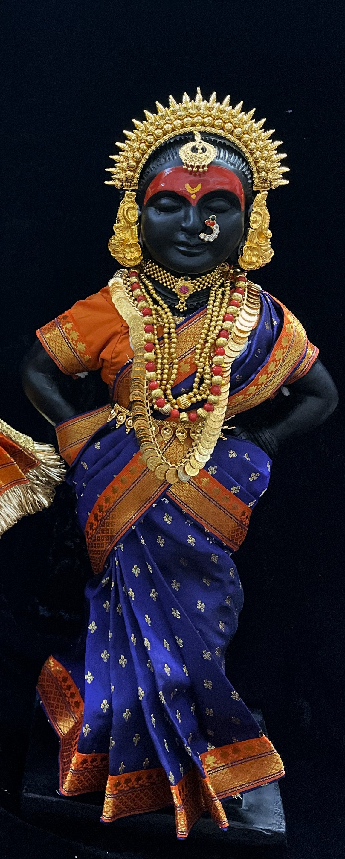 Royal Pre-Stitched made of Soft Silk with small butta Saree  (Pure Silk) - Dark Blue pre plated Saree with Orange Contrast and blouse 2