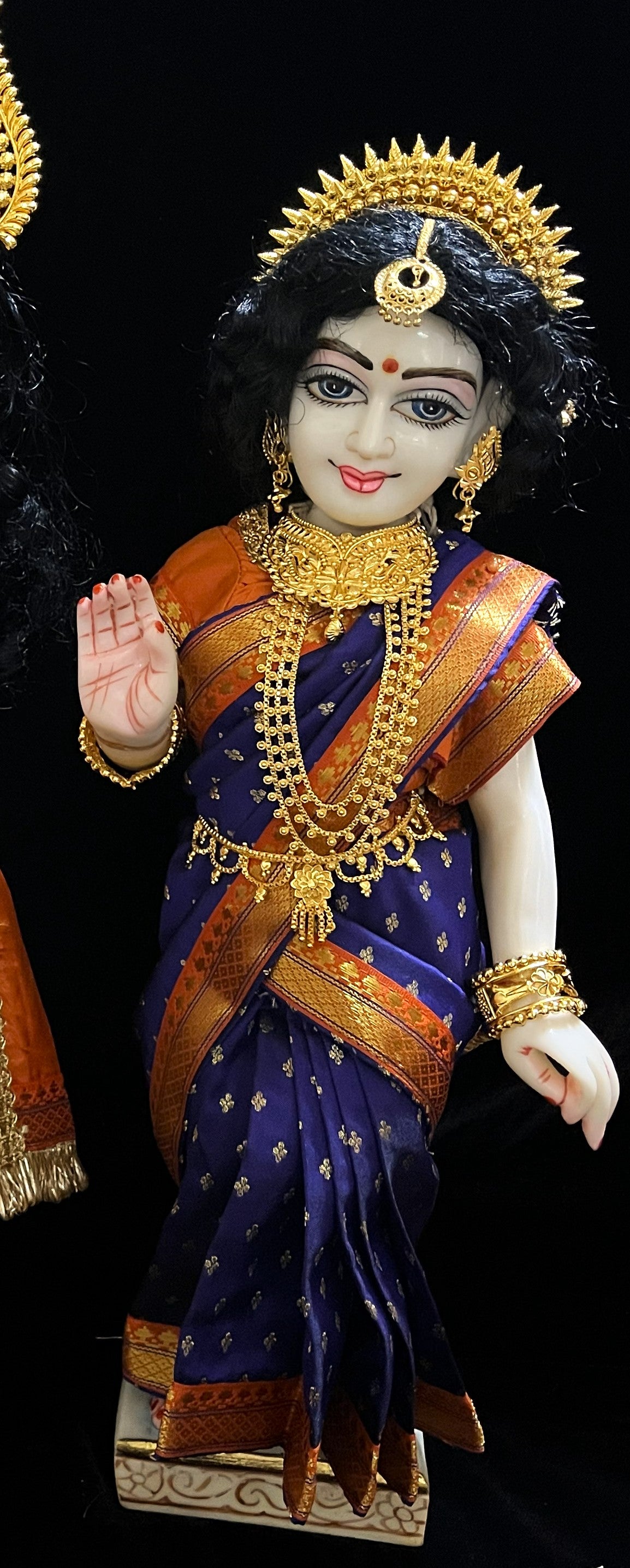 Royal Pre-Stitched made of Soft Silk with small butta Saree  (Pure Silk) - Dark Blue pre plated Saree with Orange Contrast and blouse 3