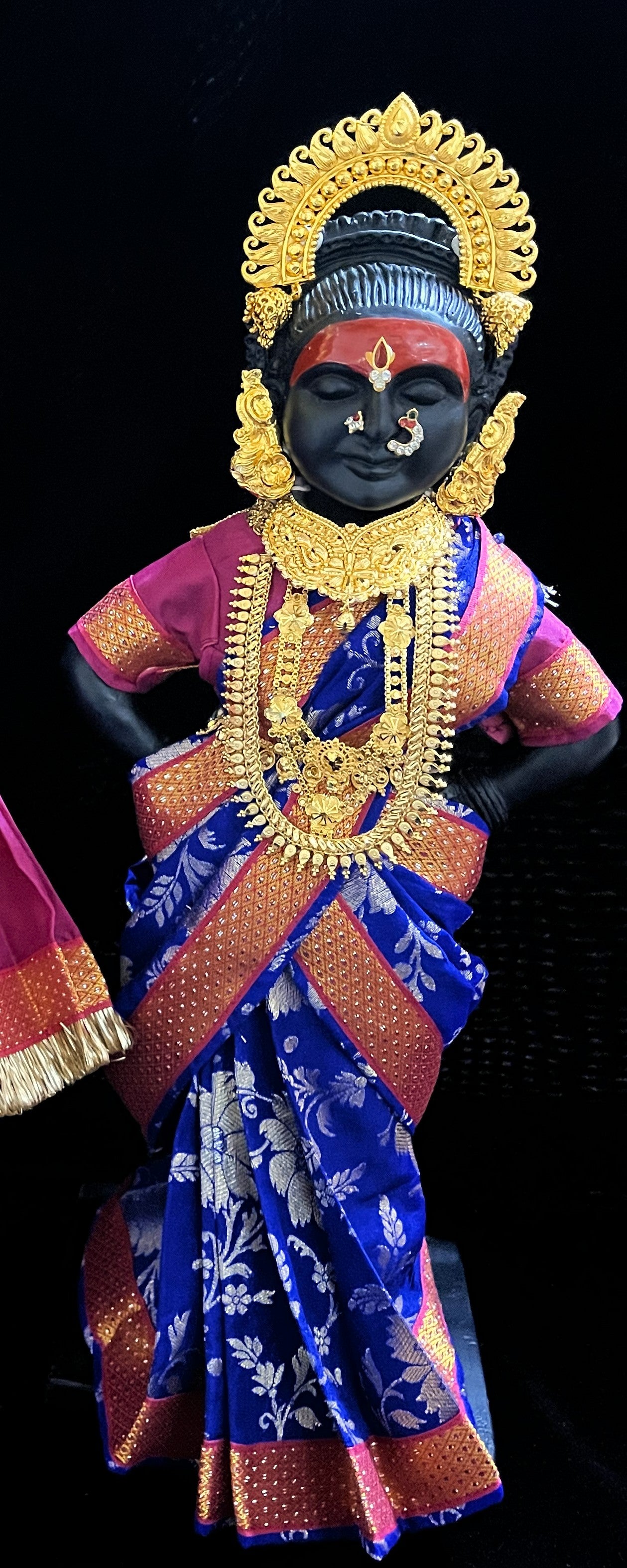 Royal Pre-Stitched Chanderi Zari Silk Devi Saree - Royal Blue pre plated Saree with Purple Contrast and blouse 2