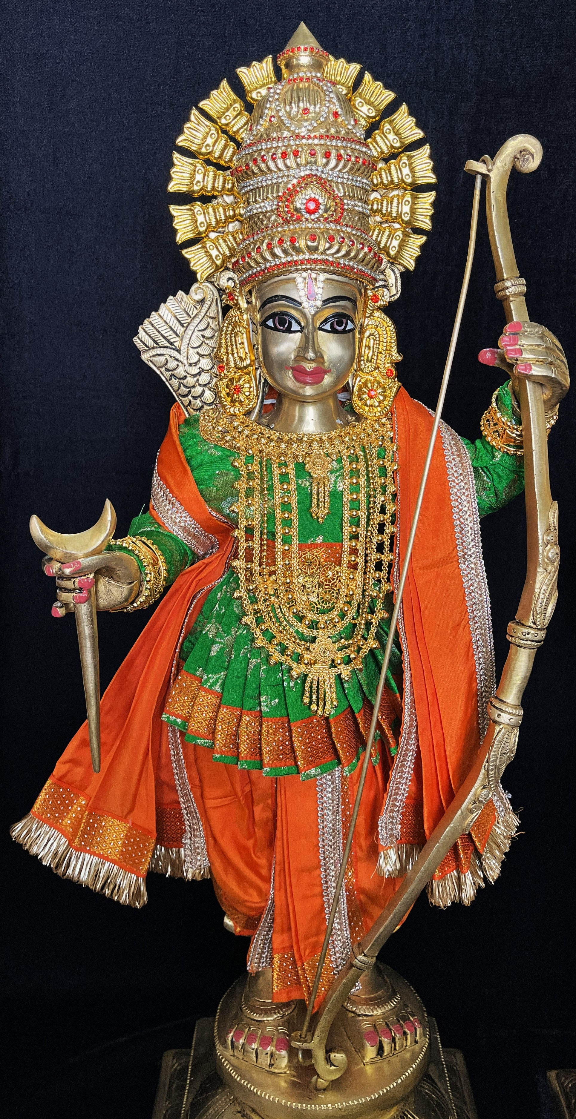 Angharkha dhoti Patka/shalya, made of Chanderi Zari Silk (not pure silk) - Light Green Pre stiched Angarkha with Orange Contrast and Dhoti and  Patka 3