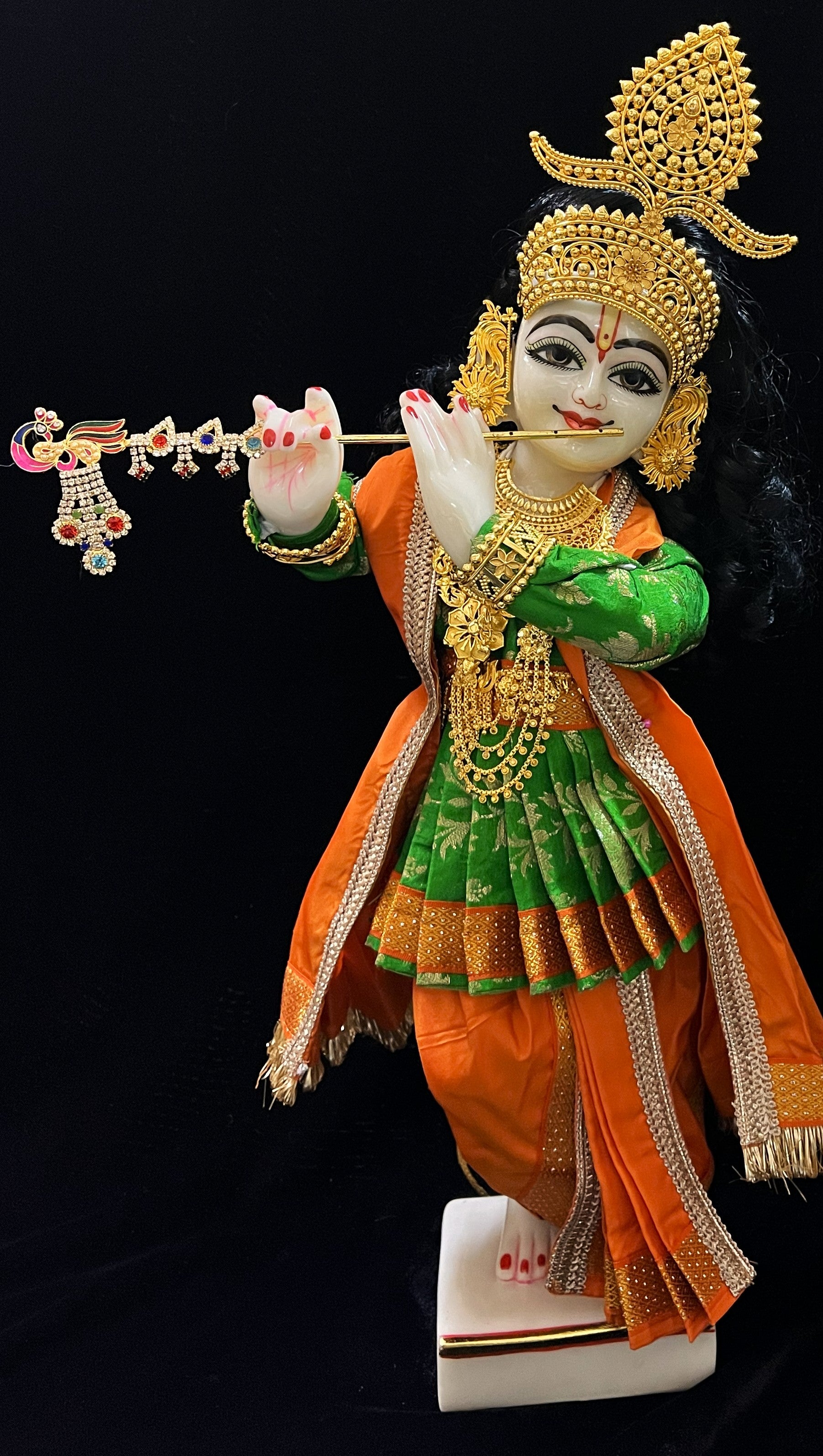 Angharkha dhoti Patka/shalya, made of Chanderi Zari Silk (not pure silk) - Light Green Pre stiched Angarkha with Orange Contrast and Dhoti and  Patka 1