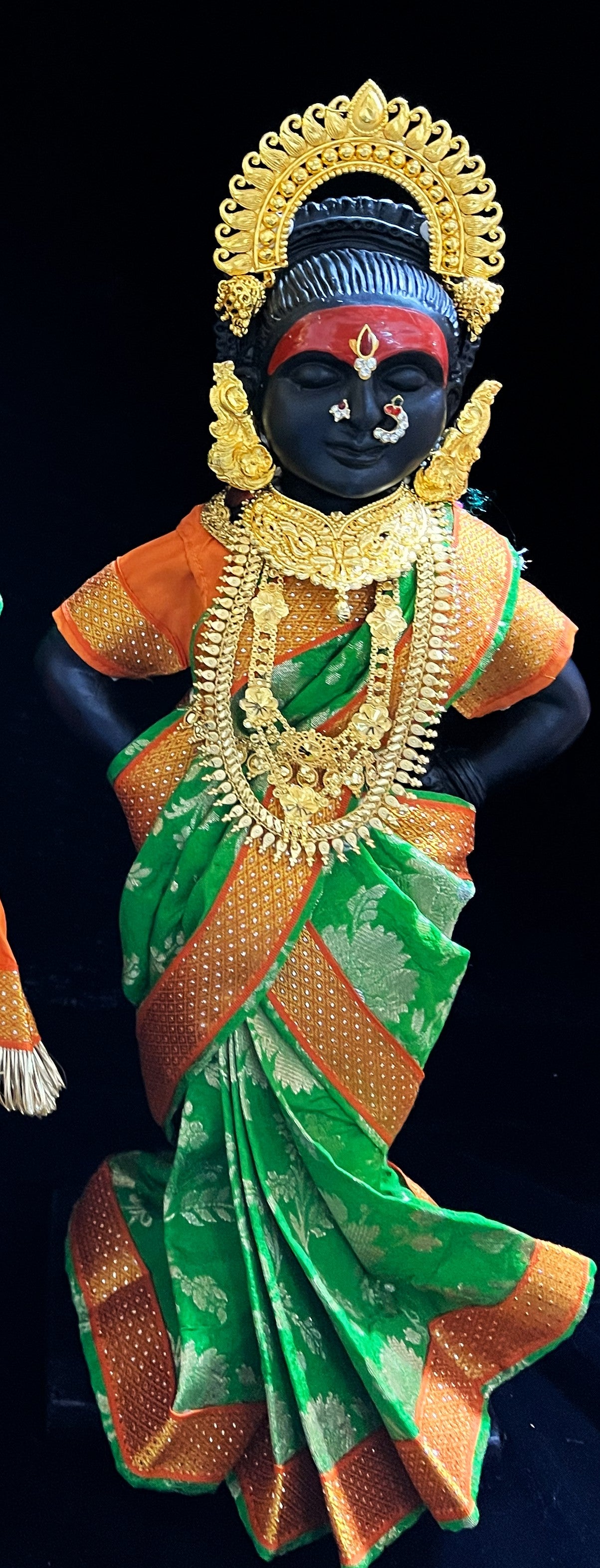 Royal Pre-Stitched Chanderi Zari Silk Devi Saree - Light Green pre plated Saree with Orange Contrast and blouse 3
