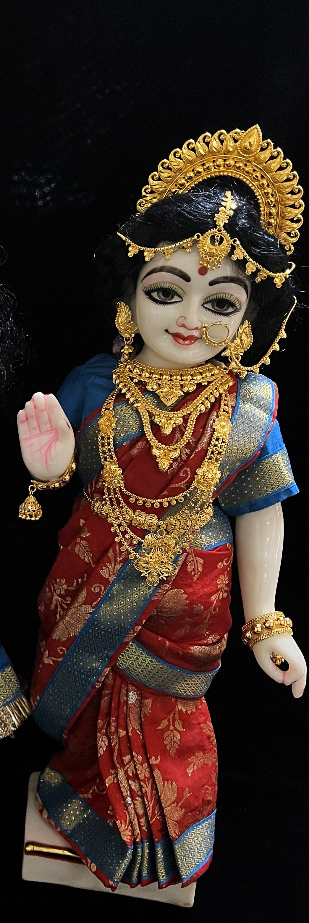 Royal Pre-Stitched Chanderi Zari Silk Devi Saree - Red pre plated Saree with Royal Blue Contrast and blouse 2