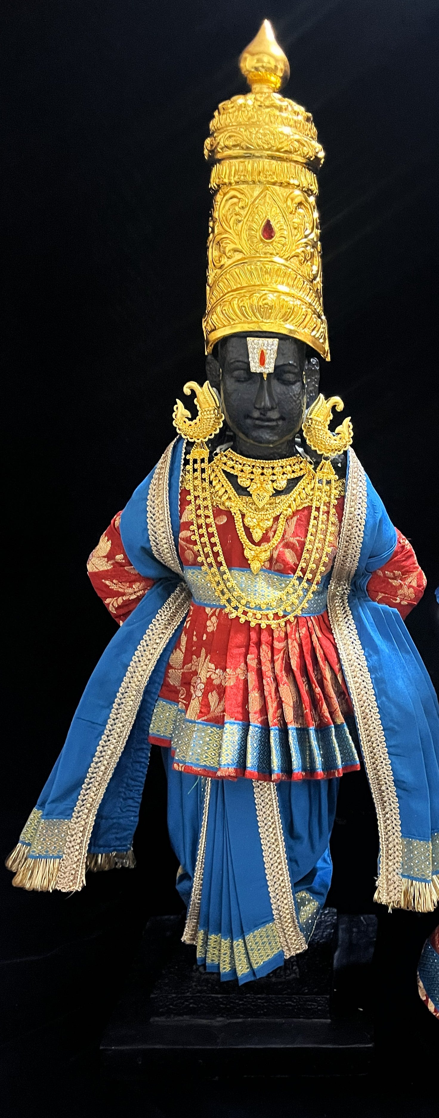 Angharkha dhoti Patka/shalya, made of Chanderi Zari Silk (not pure silk) - Red Pre stiched Angarkha with Royal Blue Contrast and Dhoti and  Patka 2