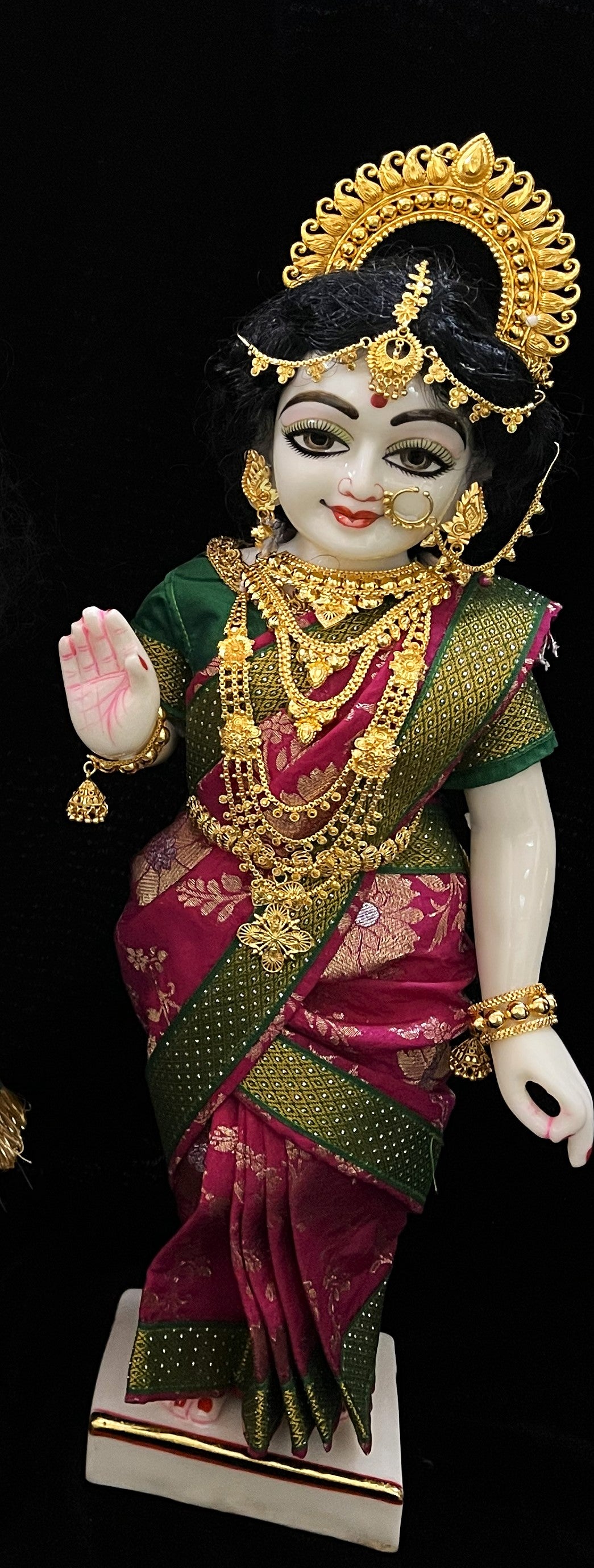 Royal Pre-Stitched Chanderi Zari Silk Devi Saree - Pink pre plated Saree with Dark Green Contrast and blouse 2