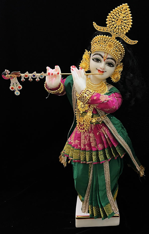 Angharkha dhoti Patka/shalya, made of Chanderi Zari Silk (not pure silk) - Pink Pre stiched Angarkha with Dark Dark Green Contrast and Dhoti and  Patka