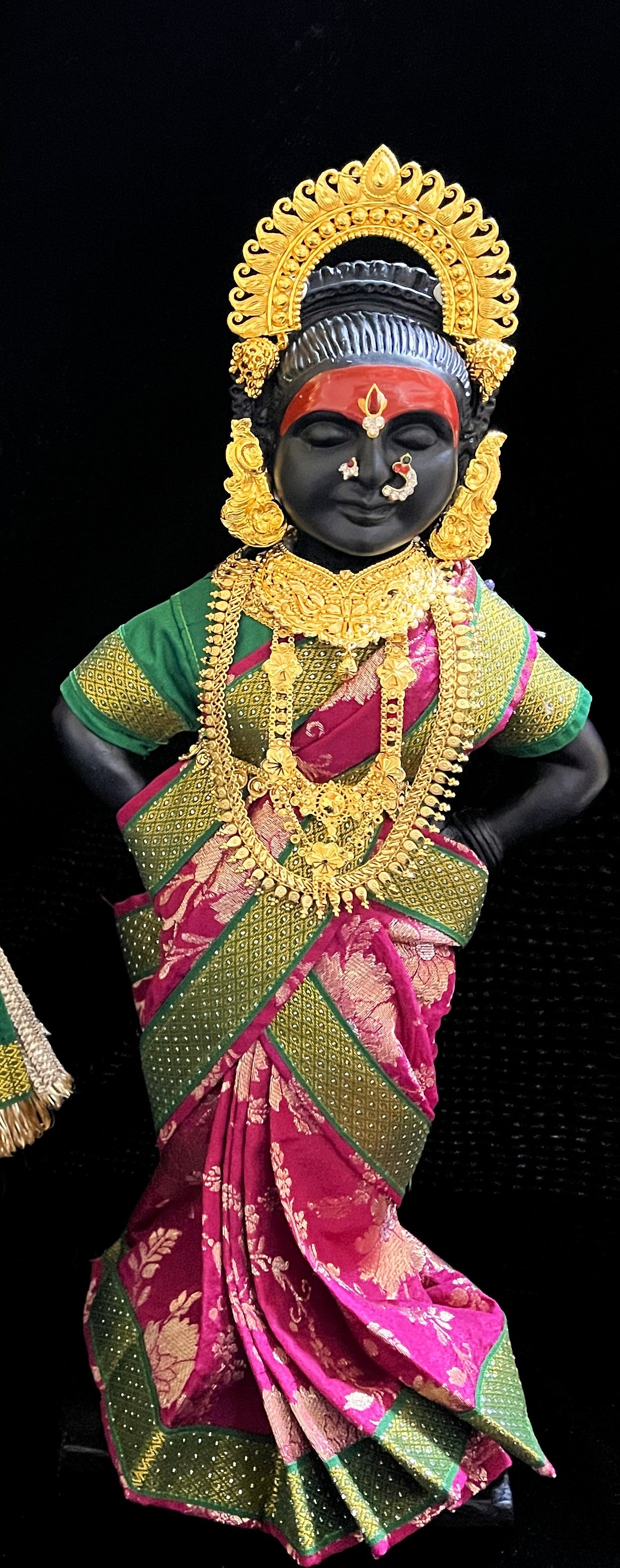 Royal Pre-Stitched Chanderi Zari Silk Devi Saree - Pink pre plated Saree with Dark Green Contrast and blouse 3