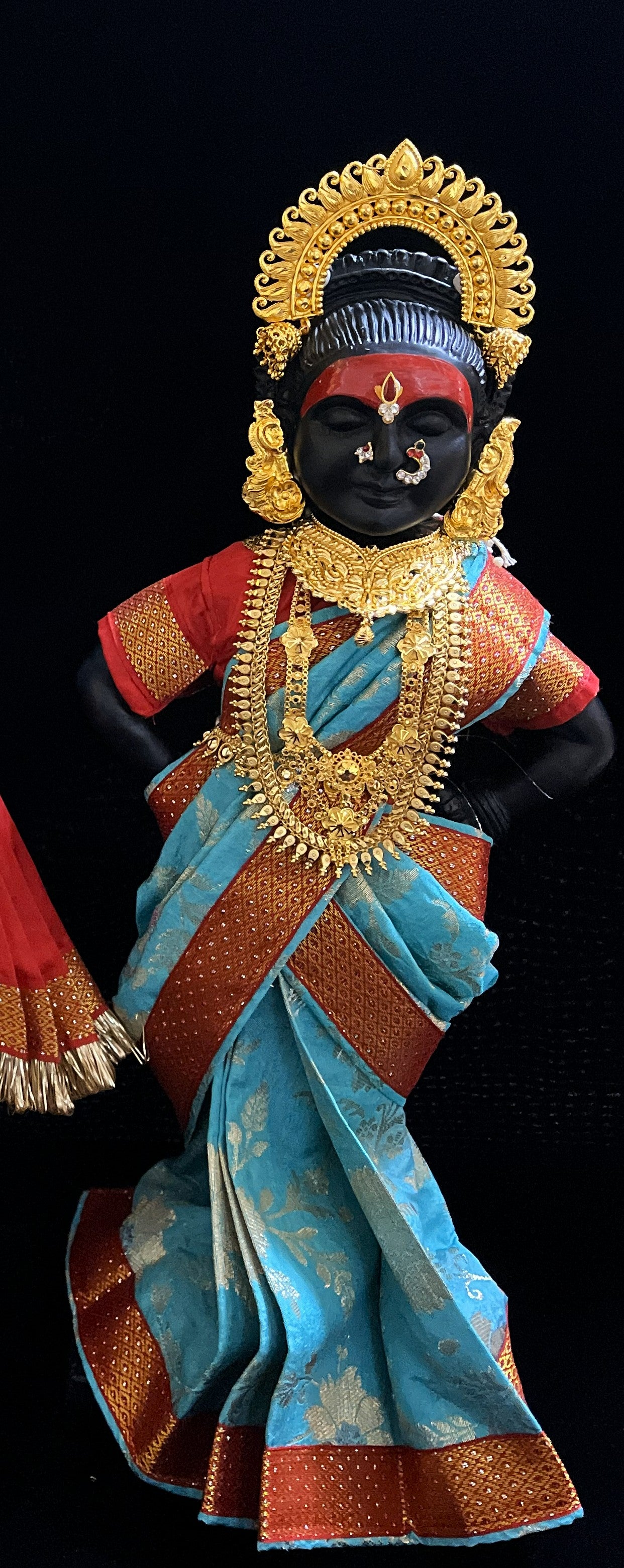Royal Pre-Stitched Chanderi Zari Silk Devi Saree - Light Blue pre plated Saree with red Contrast and blouse 3