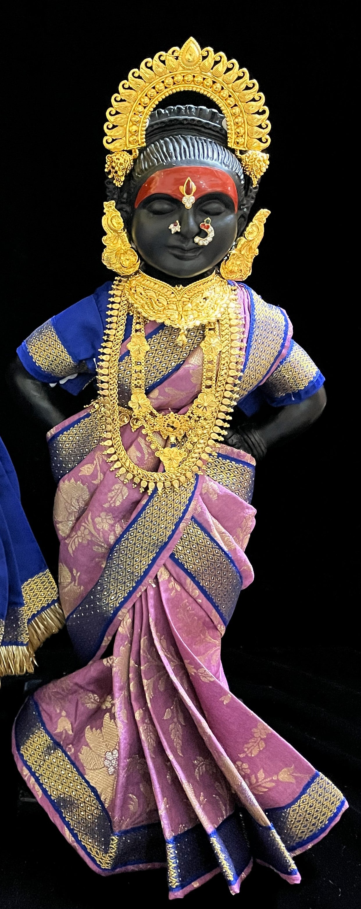Royal Pre-Stitched Chanderi Zari Silk Devi Saree - Lavender pre plated Saree with Royal Blue Contrast and blouse 3