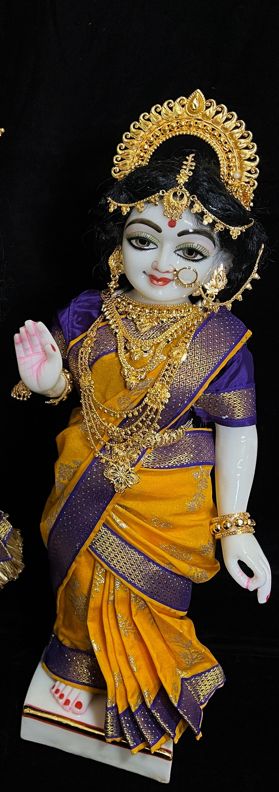 Royal Pre-Stitched Chanderi Zari Silk Devi Saree - Yellow pre plated Saree with Dark Blue Contrast and blouse 2