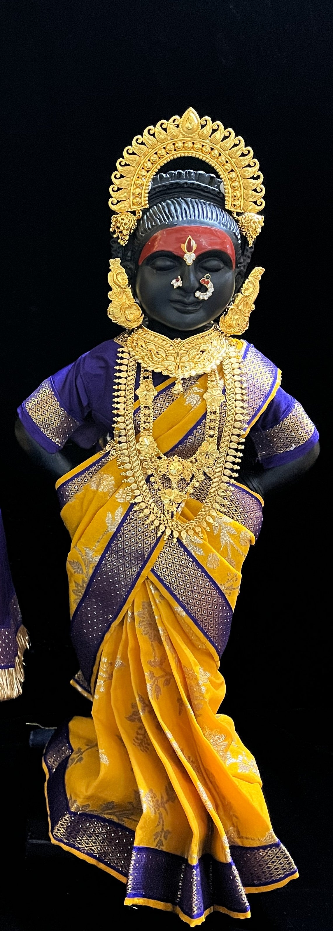 Royal Pre-Stitched Chanderi Zari Silk Devi Saree - Yellow pre plated Saree with Dark Blue Contrast and blouse 3