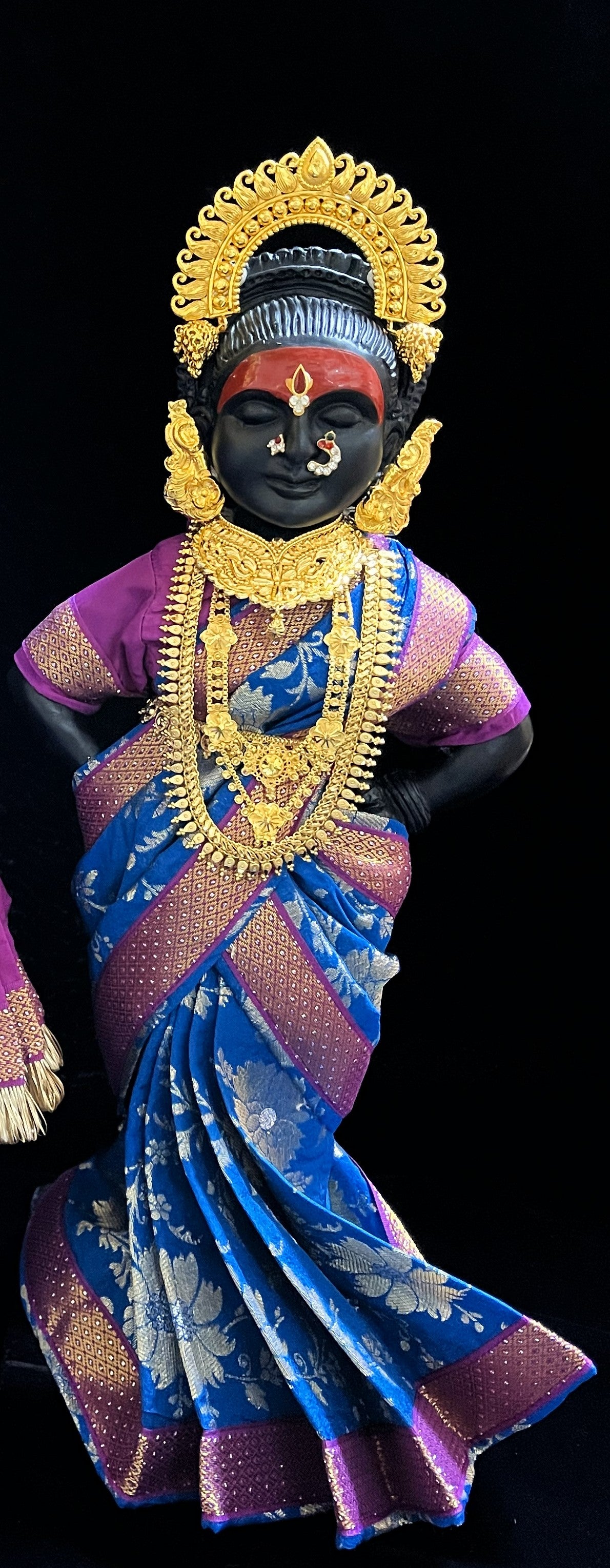 Royal Pre-Stitched Chanderi Zari Silk Devi Saree - Royal Blue pre plated Saree with Purple Contrast and blouse 3