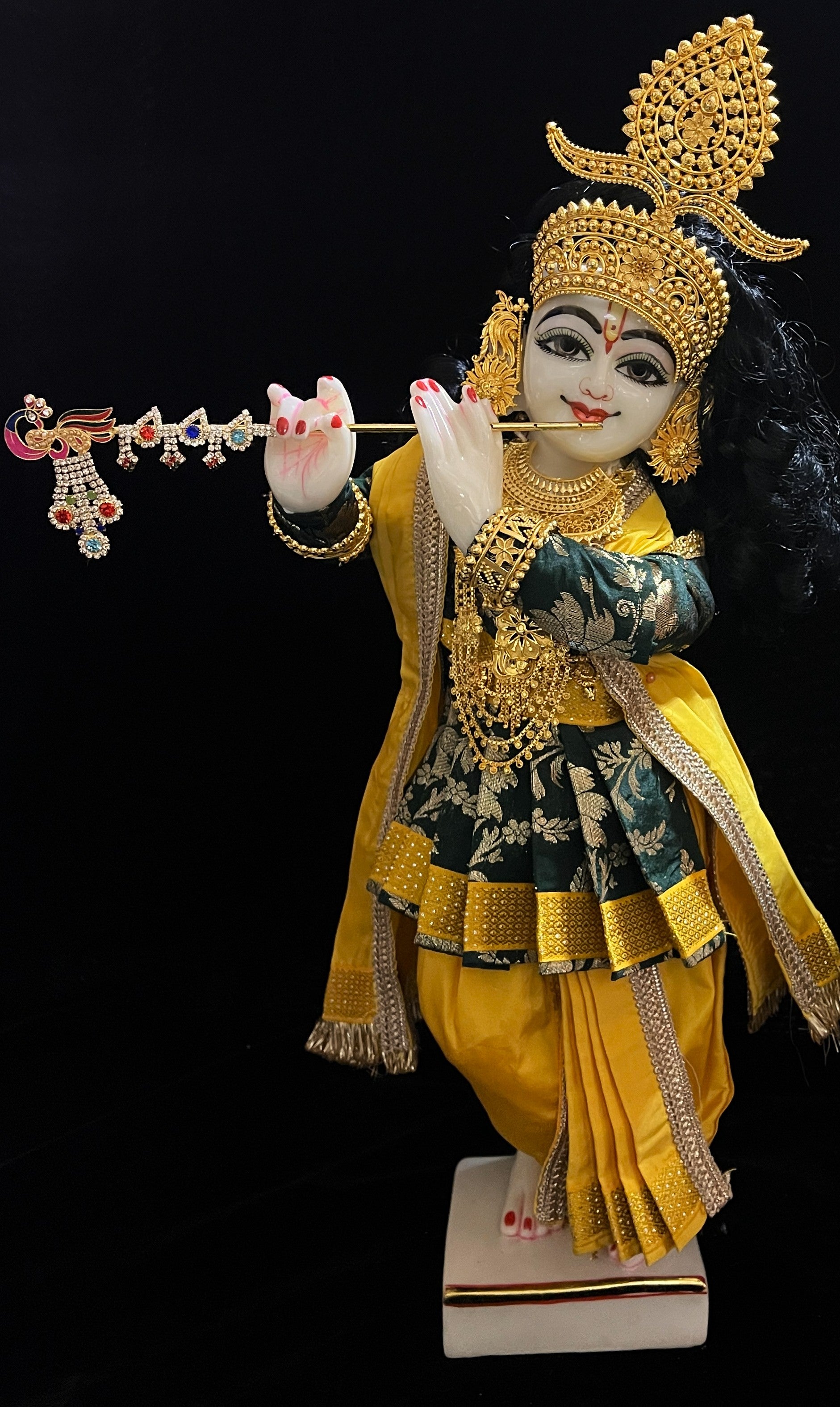 Angharkha dhoti Patka/shalya, made of Chanderi Zari Silk (not pure silk) - Bottle Green Pre stiched Angarkha with Yellow Contrast and Dhoti and  Patka