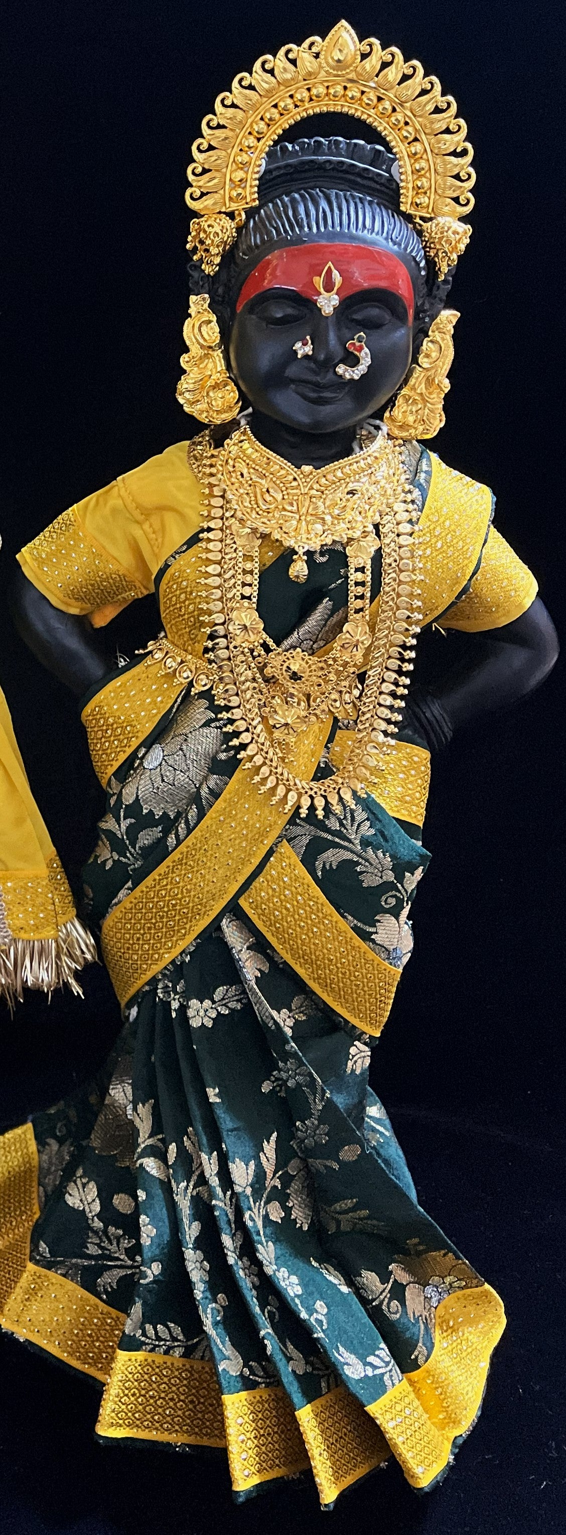 Royal Pre-Stitched Chanderi Zari Silk Devi Saree - Bottle Green pre plated Saree with Yellow Contrast and blouse 3